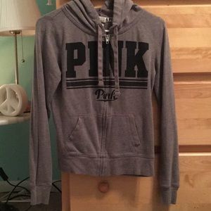 grey victoria secret pink zip up hoodie